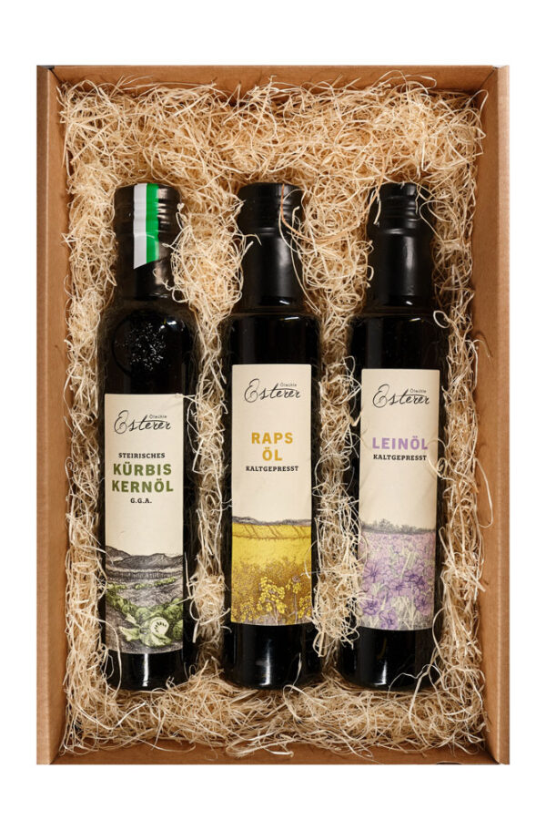 Geschenkspaket Öl Trio Oelmuehle Esterer
