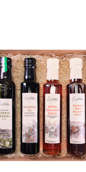 Geschenkspaket Genussquartett Oelmuehle Esterer